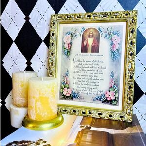 House Blessing Framed Christian Wall Decor 12"x10"Gold Frame